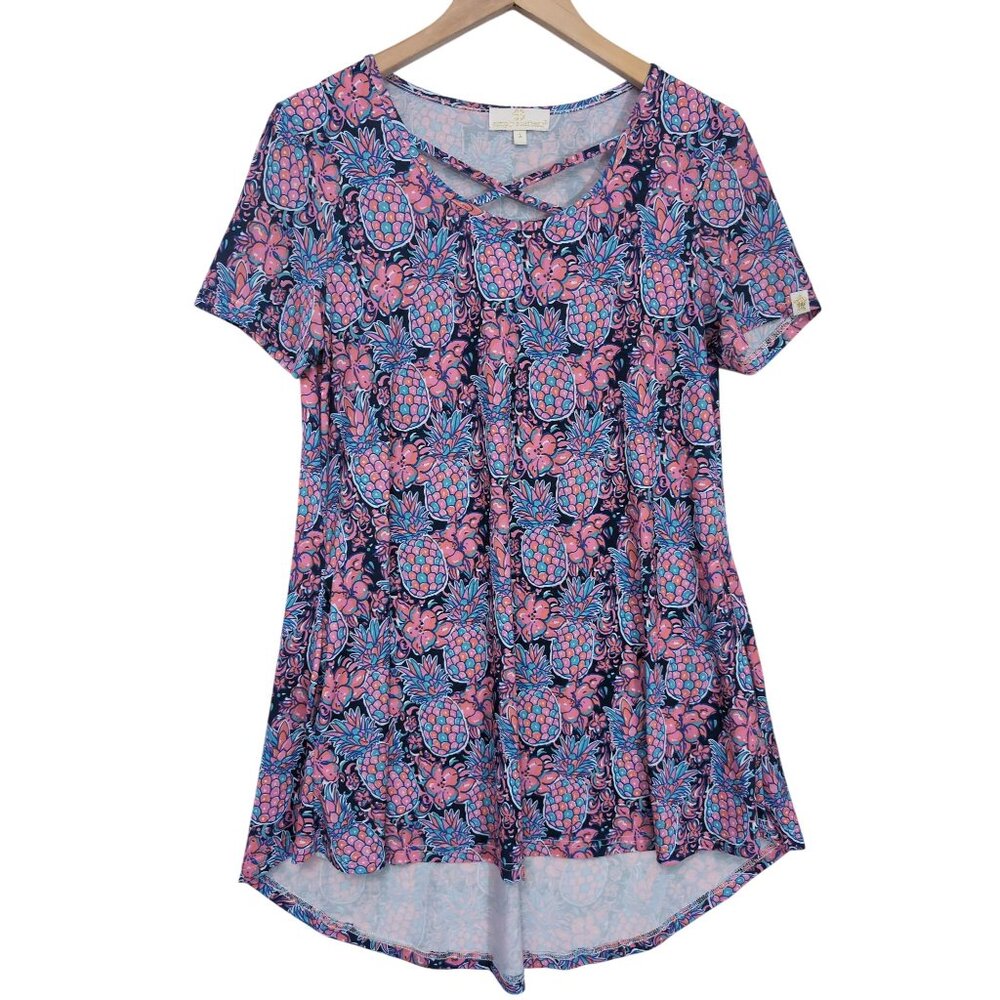 Simply Southern Pineapple Tunic Top Cover Up Womens S Short Sleeve Pockets Beach